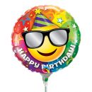 Folienballon luftgefüllt Happy Birthday Smiley mit Sonnenbrille
